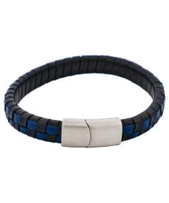 Savage - Blue & Black Braided Leather & Stainless Steel Bracelet