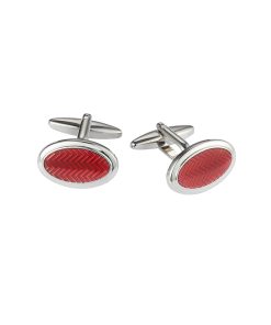 Oval Red Enamel Herringbone Cufflinks