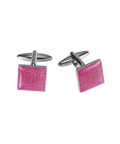 Alternative view of Polished Rhodium Plated Dark Pink Enamel Square Cufflinks
