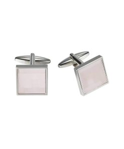 Alternative view of Rhodium Plated Pink Mosaic Cat’e Eye Square Cufflinks