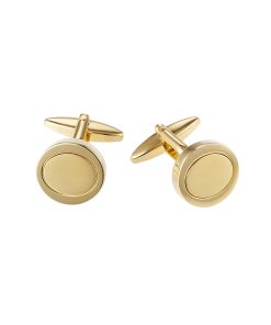 Alternative view of Brushed & Polished Gold Plated Oval Cufflinks