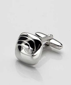 Alternative view of Rhodium Plated Wave Patterned Cufflinks