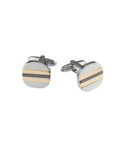 Alternative view of Stainless Steel &Ion Plated Gold & Gun Metal Square Striped Cufflinks