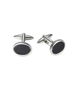 Alternative view of Stainless Steel & Onyx Oval Cufflinks