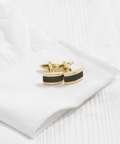 Alternative view of Ion Plated Polished Yellow Gold Cufflinks with Wood Patterned Carbon Fibre Inlay