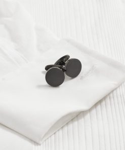 Alternative view of Ion Plated Brushed Black Round Stainless Steel Cuffllinks