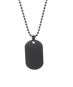 Alternative view of Ion Plated Black Single Dog Tag Pendant withIon Plated Black 55cm Ball Chain