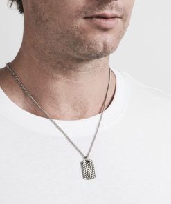 Alternative view of Stainless Steel Sandblasted Tyre Patterned Dog Tag Pendant (55cm Chain)