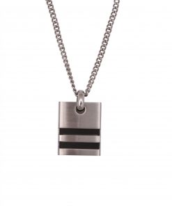 Alternative view of Brushed Stainless Steel Pendant with Double Horizontal Rubber Inlay on Curbed Link Chain
