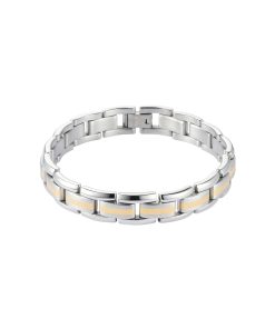 Alternative view of Stainless Steel & Ion Plated Gold Striped Bracelet