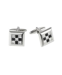 Alternative view of Rhodium Square Crystal & Jet Cufflinks