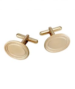 Alternative view of 9ct Yellow Gold Oval Cufflinks with Engine Turn Border