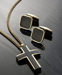 Alternative view of Ion Plated 14k Yellow Gold & Carbon Fibre Stainless Steel Cufflinks