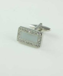 Alternative view of Rhodium Plated White Cat’s Eye & Crystal Rectangle Cufflinks