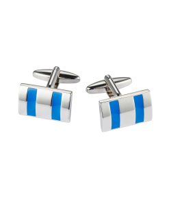 Rhodium Blue Stripe Cufflinks