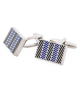 Alternative view of Rhodium Blue Herringbone Cufflinks