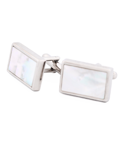 Alternative view of Rhodium Rectangle Mother of Pearl Cufflinks