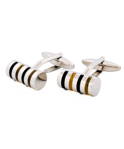 Alternative view of Rhodium Black White Cylinder Cufflinks