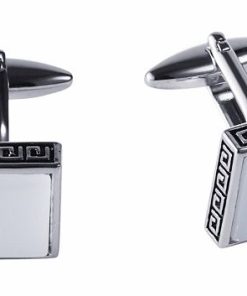 Alternative view of Square White Cat’s Eye & Greek Key Boarder Cufflinks