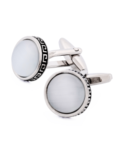 Alternative view of Round White Cat's Eye Cufflinks