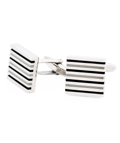 Alternative view of Black White Striped Cufflinks