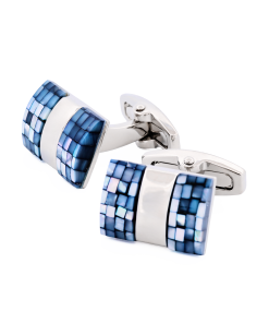 Alternative view of Rhodium Crackled Blue Mother Of Pearl Cufflinks