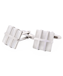 Alternative view of Rhodium White Cat's Eye Cufflinks