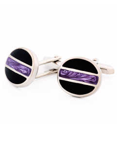 Alternative view of Black Purple Oval Cufflinks