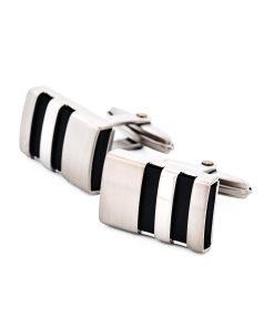Alternative view of Brushed Steel Black Rubber Cufflinks
