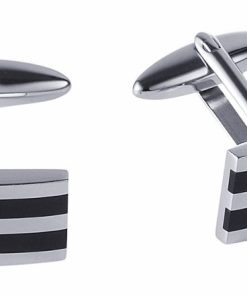 Alternative view of Polished Stainless Steel Ion Plated Black Striped Cufflinks