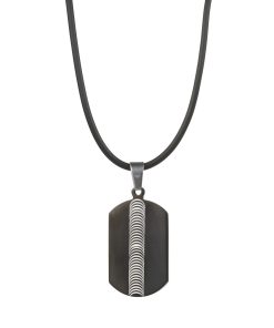 Alternative view of Stainless Steel & Black Plated Swirl Pattern Pendant on Rubber