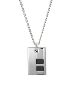 Alternative view of Brushed Stainless Steel & Rubber Inlay Pendant on Curbed Link Chain