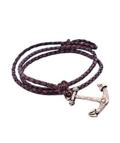 Black Antique Leather Anchor Bracelet