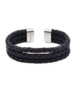 Stainless Steel Black Leather Bracelet