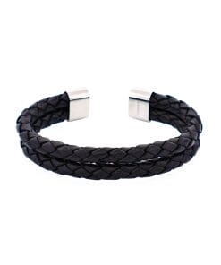 Stainless Steel and Black Leather Cuff