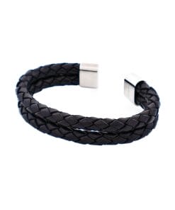 Alternative view of Stainless Steel and Black Leather Cuff