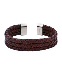 Stainless Steel Brown Leather Bangle