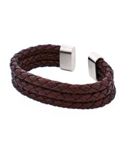 Alternative view of Stainless Steel Brown Leather Bangle