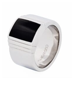 Polished Stainless Steel and Black Lacquer Signet Ring