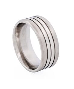 Brushed Stainless Steel Ring with Double Polished Centre Bands