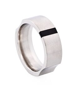 Brushed Stainless Steel & Onyx Ring