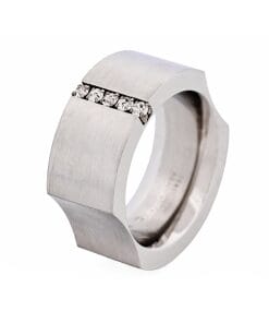 Brushed Stainless Steel Ring with Cubic Zirconia