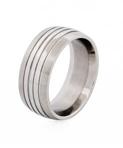Brushed Stainless Steel Ring with Polished Triple Centre Band