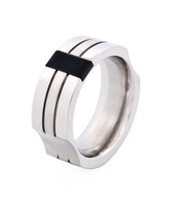 Alternative view of Brushed & Polished Stainless Steel Onyx Ring
