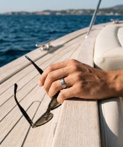 Alternative view of Thin Polished Stainless Steel Ring with a Brushed Centre Band