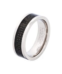 Polished Stainless Steel Ring with Black Carbon Fibre Inlay