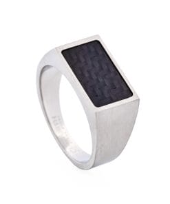 Brushed Stainless Steel and Black Carbon Fibre Signet Ring