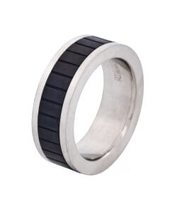 Brushed Stainless Steel Ring with Ion Plated Matt Black Band