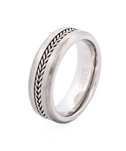 Brushed Stainless Steel with Mesh Centre Band Ring