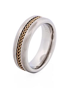 Brushed Stainless Steel with Ion Plated Yellow Gold Mesh Centre Band Ring